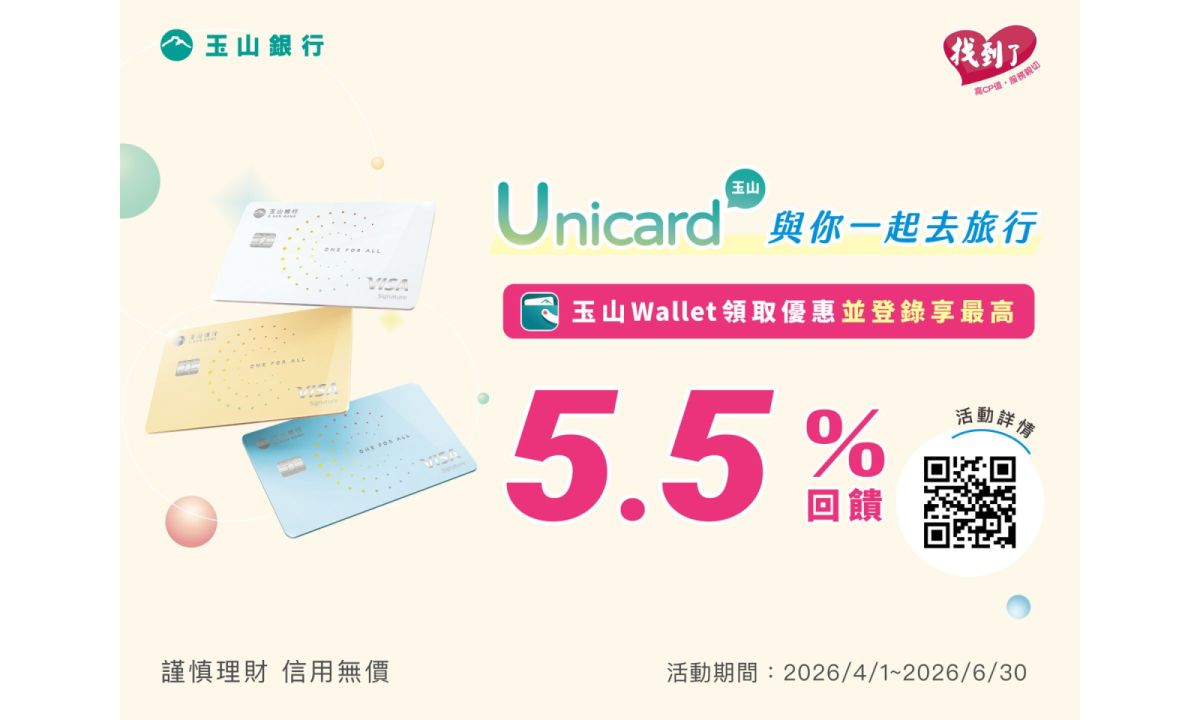 刷玉山Unicard最高享5.5%回饋
