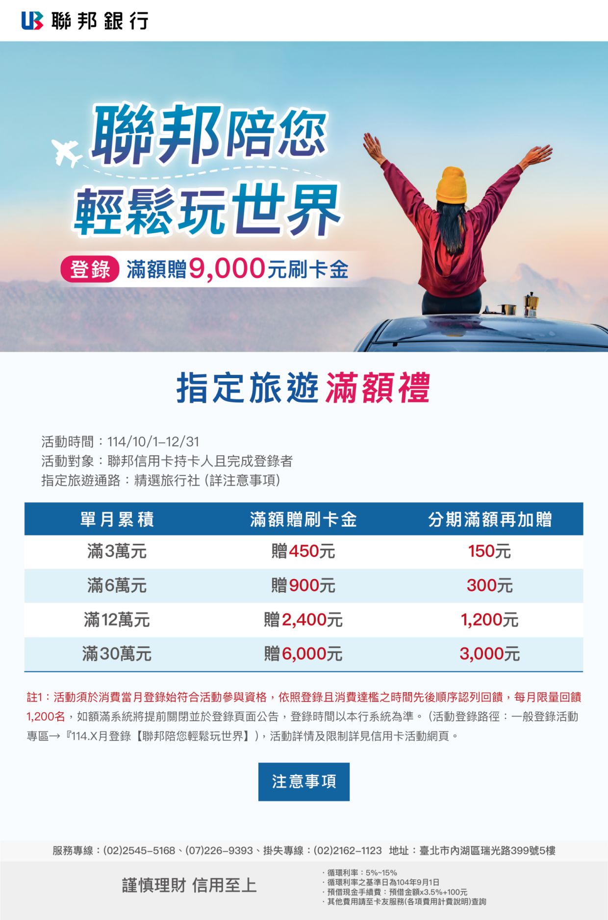 聯邦陪您輕鬆玩世界，登錄滿額贈9,000元刷卡金｜找到了旅行社（找到了旅遊）